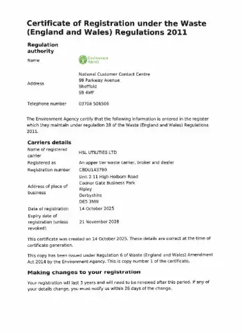 HSL Utilities   Waste Carriers Licence